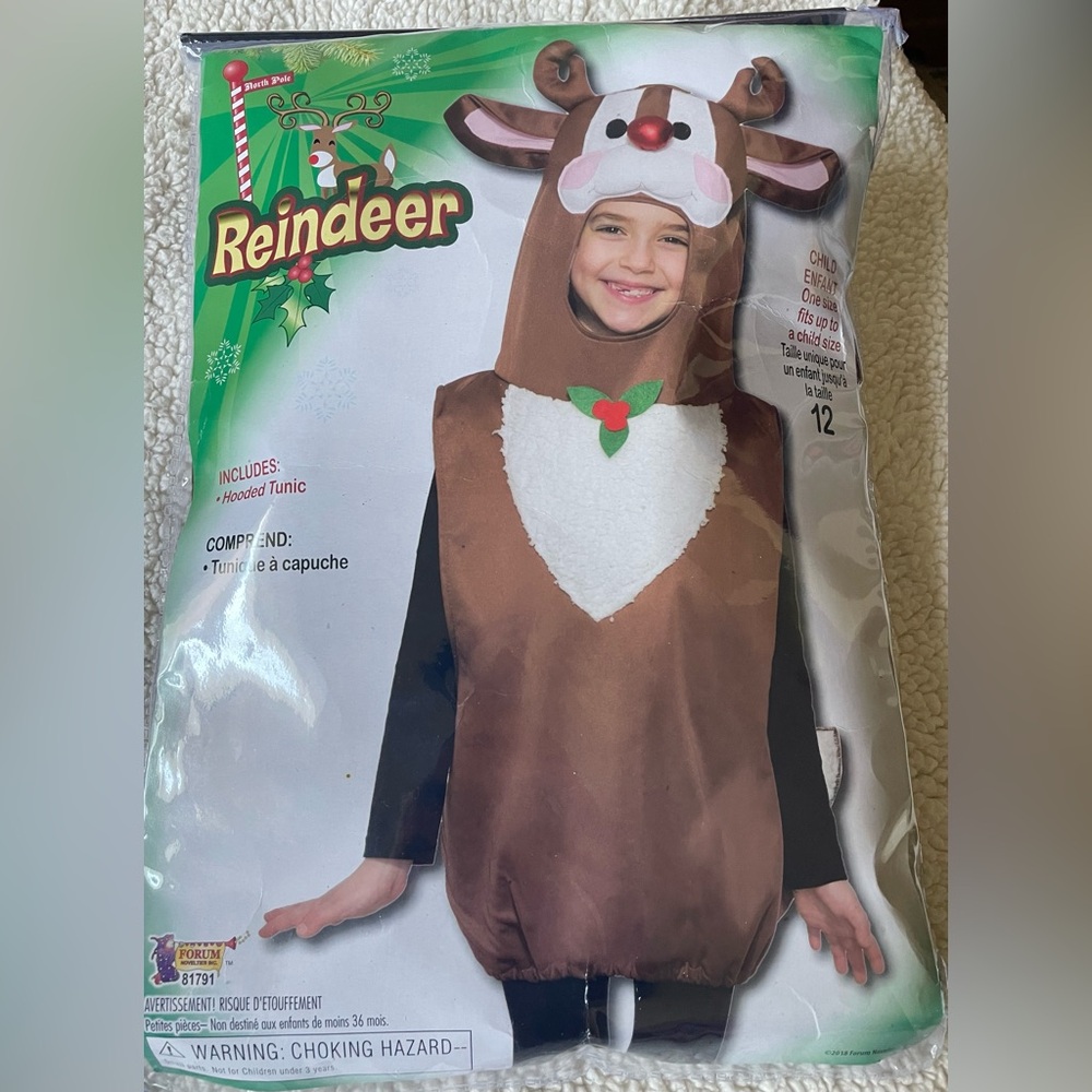 Reindeer Halloween Costume. Hooded Tunic. Up to size 12. New.